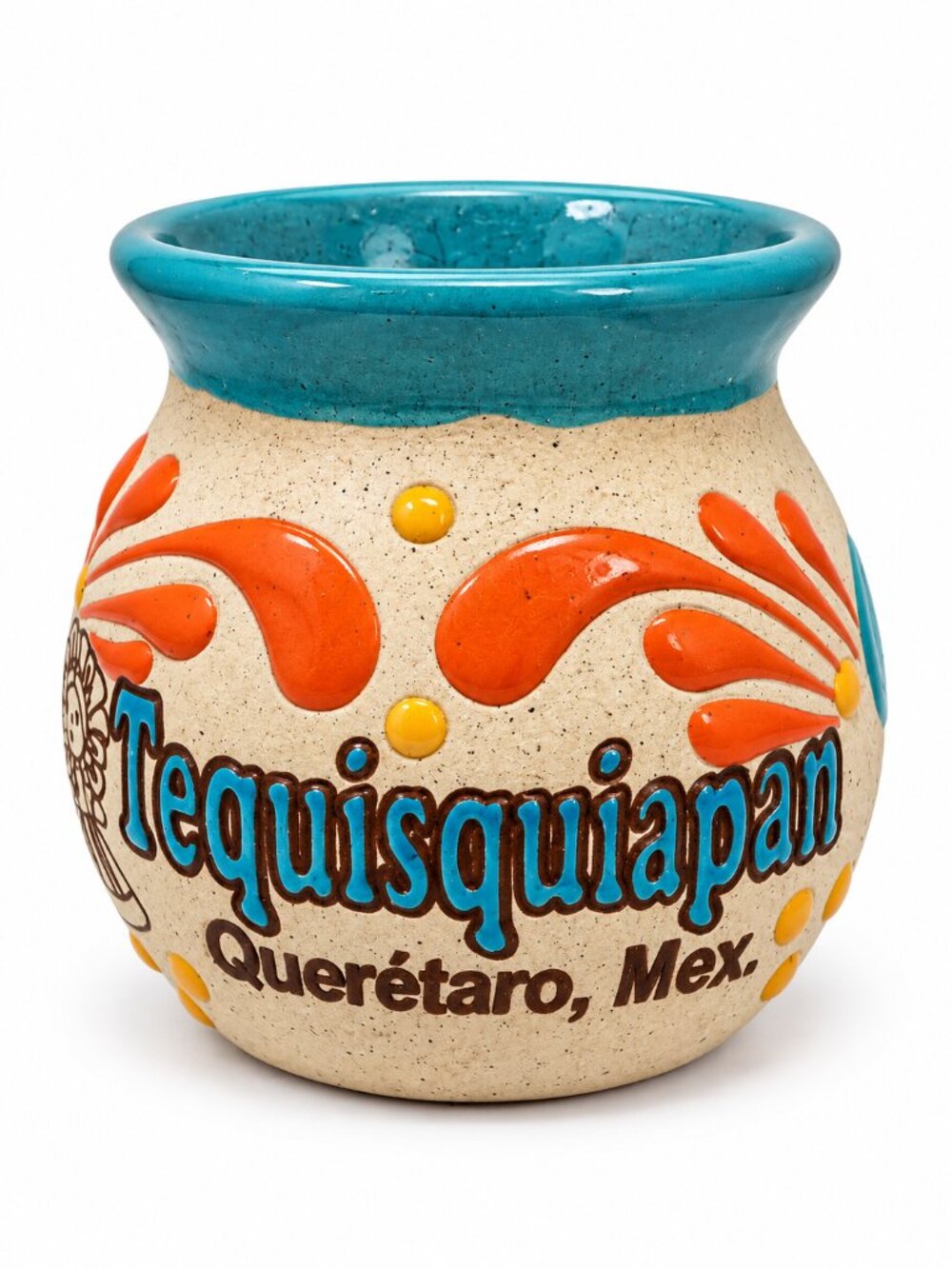 Hand-Painted Tequisquiapan Querétaro Mexico Ceramic Mug – Turquoise & Orange